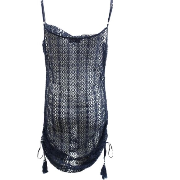 1.State Beach Crochet Lace Convertible Tank Dress Swim Cover-Up Navy Blue M - Picture 3 of 3